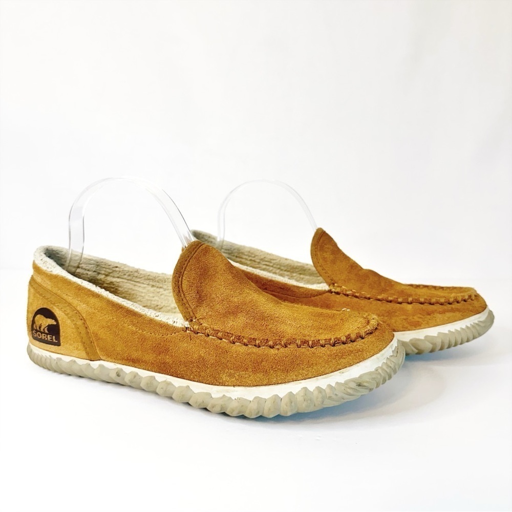 Sorel Men's Dude Moc Suede Faux Fur Slipper Elk Hard Bottom Slip-On Size 9